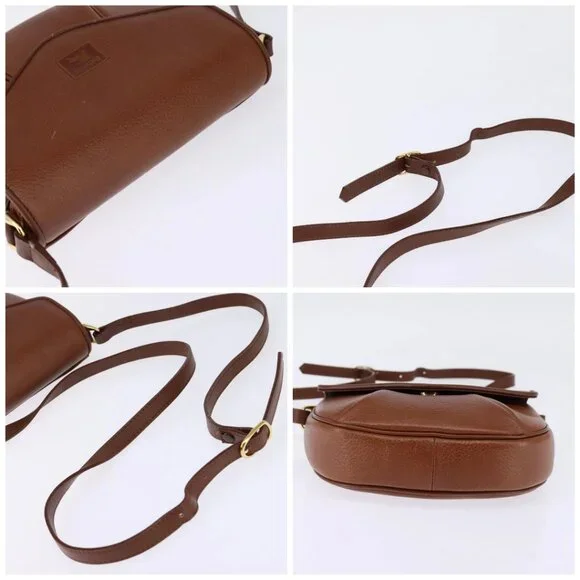 Burberrys Shoulder Bag Leather Brown Gold Auth bs29470